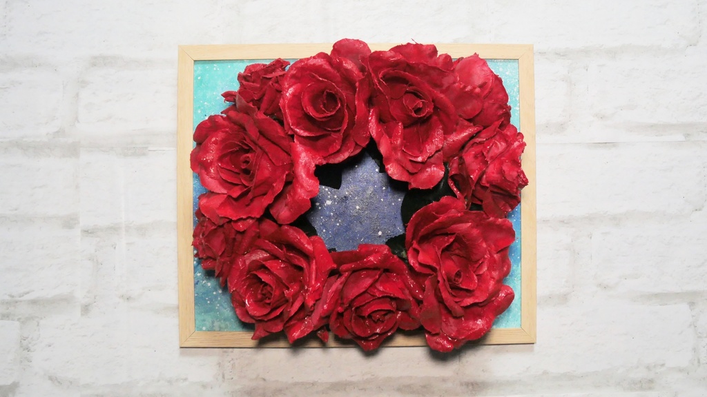 油絵 油彩 油彩画 絵 絵画 【薔薇リース 】