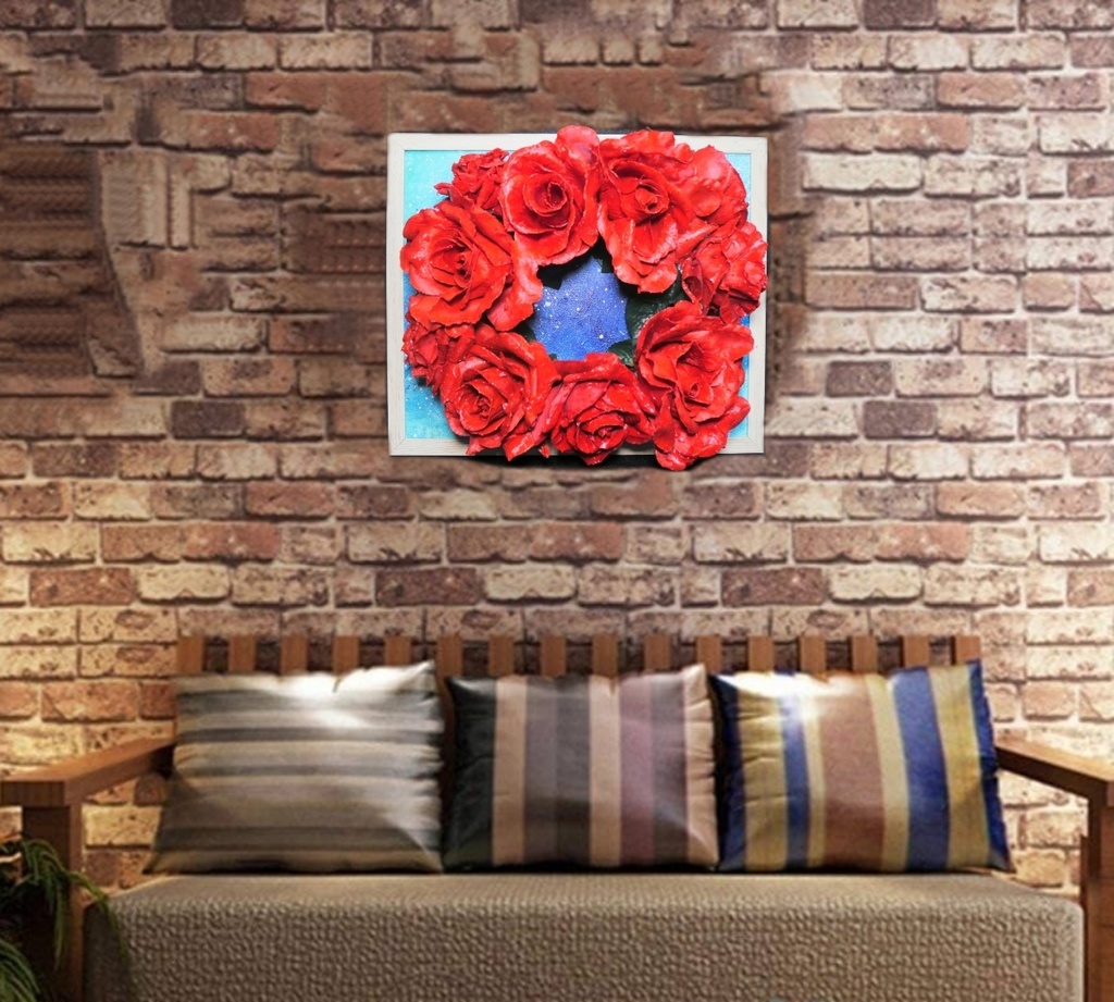 油絵 油彩 油彩画 絵 絵画 【薔薇リース 】