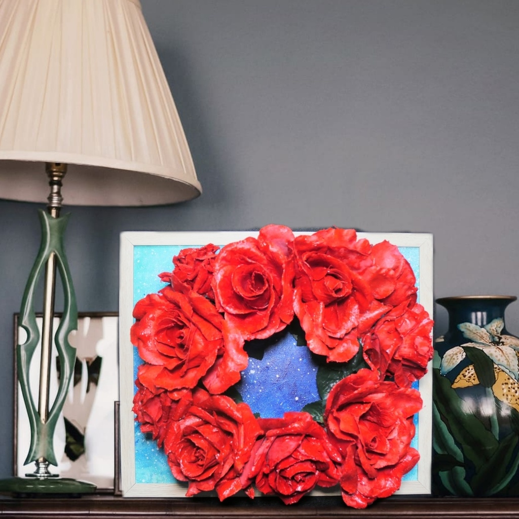 油絵 油彩 油彩画 絵 絵画 【薔薇リース 】