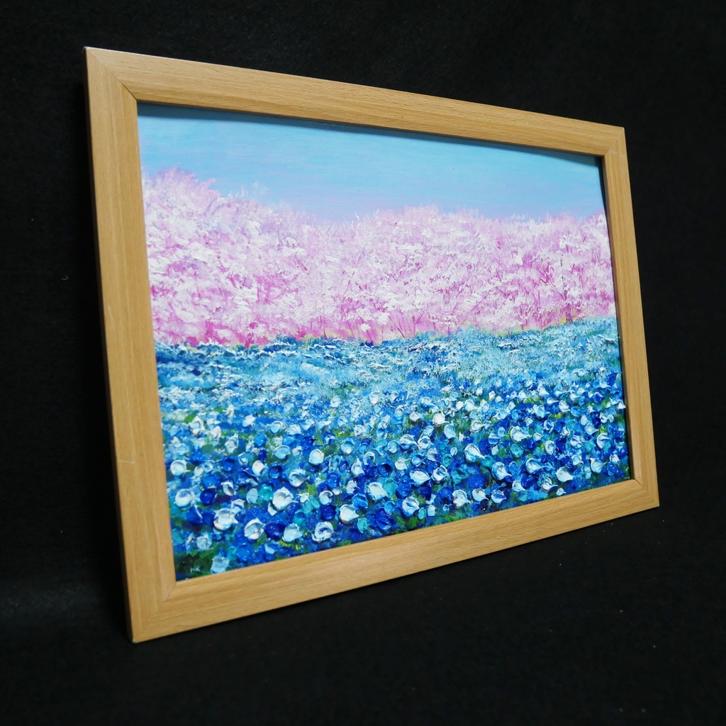 油絵 油彩 油彩画 絵画 絵【ネモフィラとサクラ】