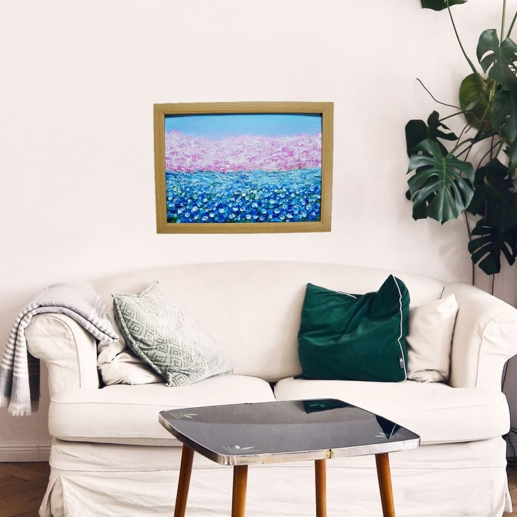 油絵 油彩 油彩画 絵画 絵【ネモフィラとサクラ】