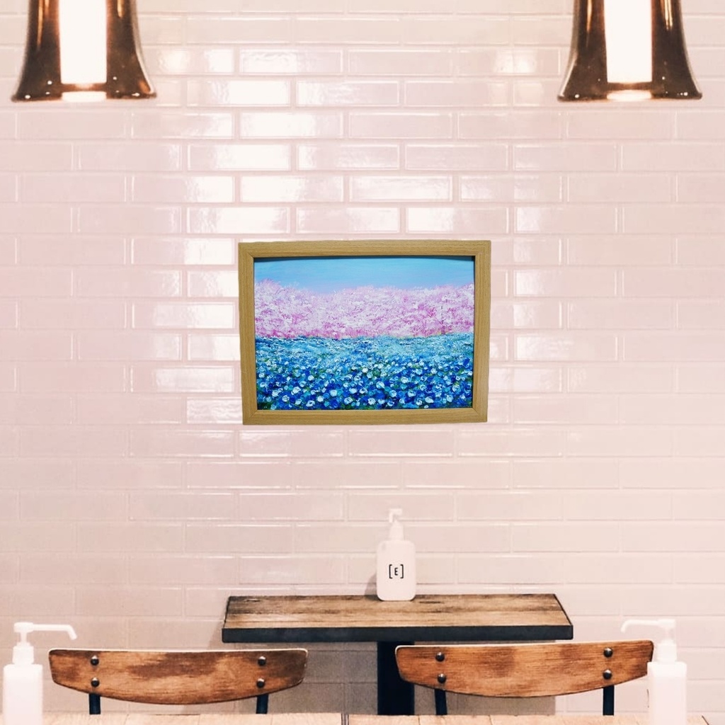 油絵 油彩 油彩画 絵画 絵【ネモフィラとサクラ】