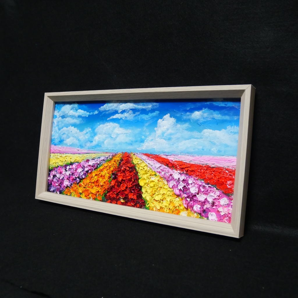 油絵 油彩 油彩画 絵 絵画 長方形ミニ絵画【花畑】