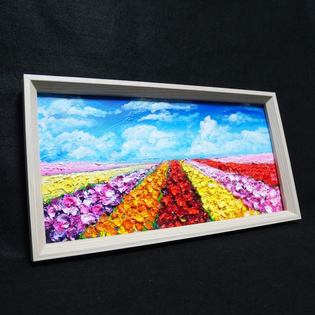油絵 油彩 油彩画 絵 絵画 長方形ミニ絵画【花畑】