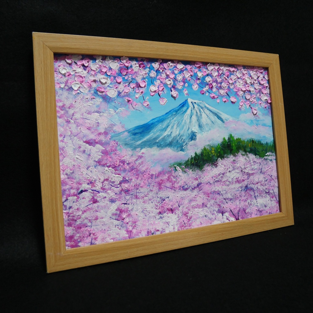 油絵 油彩 油彩画 絵 絵画 【富士山と桜】