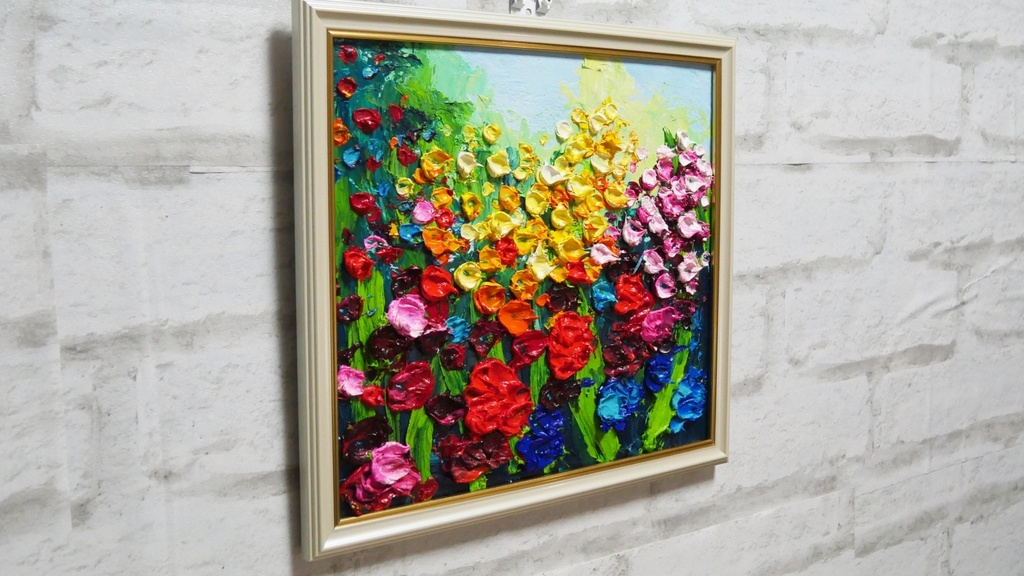 油絵 油彩 油彩画 絵 絵画 【colorful flower garden 】