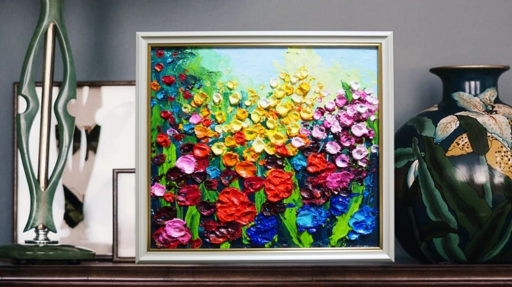 油絵 油彩 油彩画 絵 絵画 【colorful flower garden 】