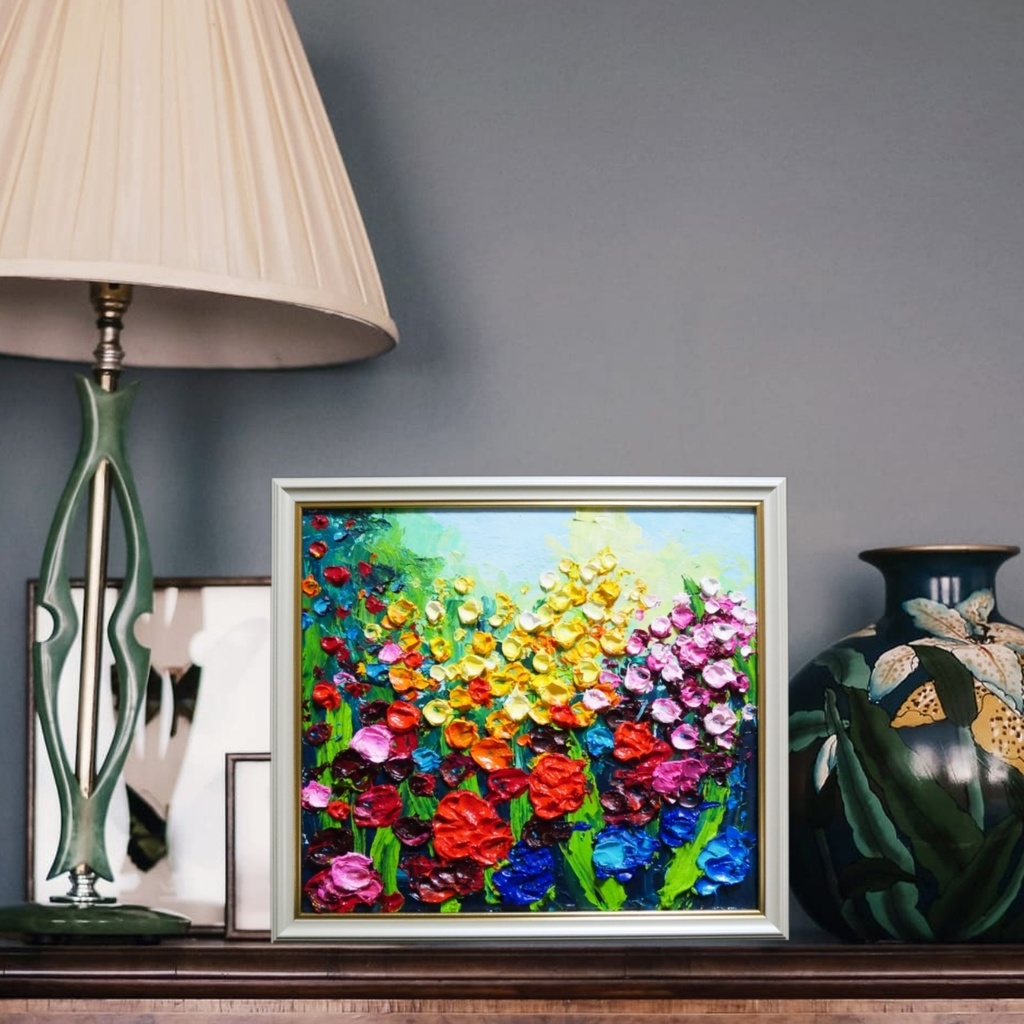油絵 油彩 油彩画 絵 絵画 【colorful flower garden 】