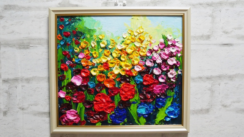 油絵 油彩 油彩画 絵 絵画 【colorful flower garden 】