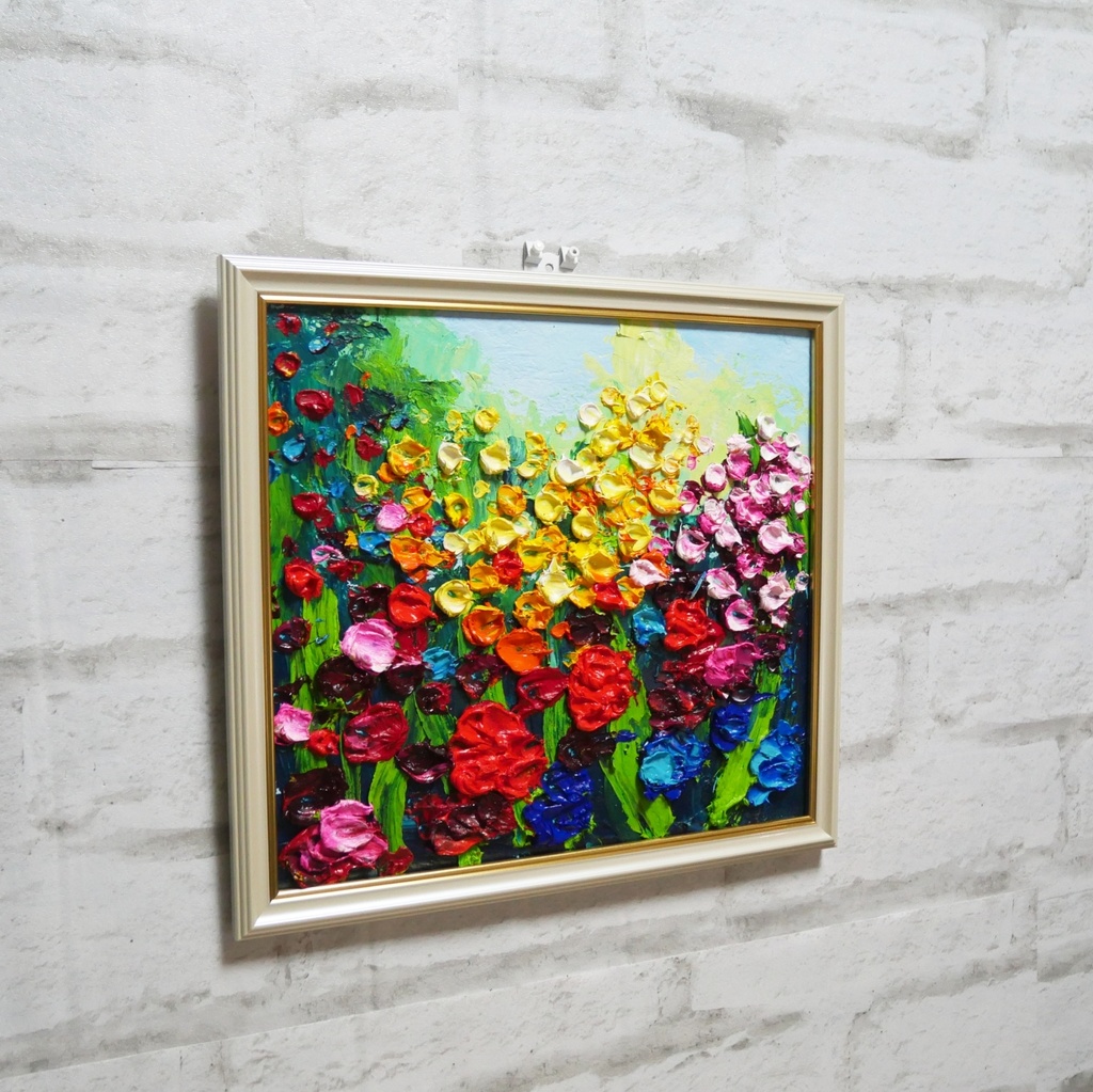 油絵 油彩 油彩画 絵 絵画 【colorful flower garden 】