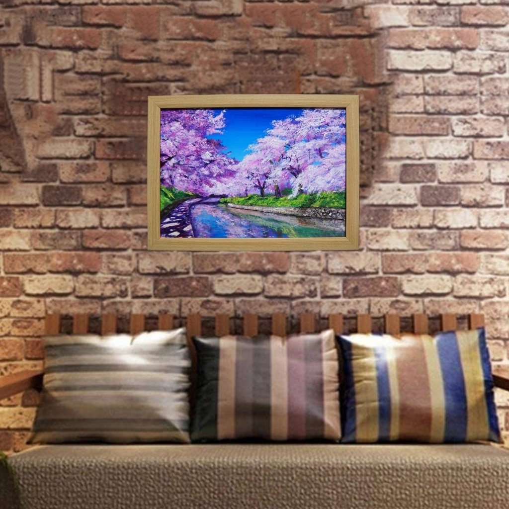 油絵 油彩 油彩画 絵 絵画 【松川の桜】