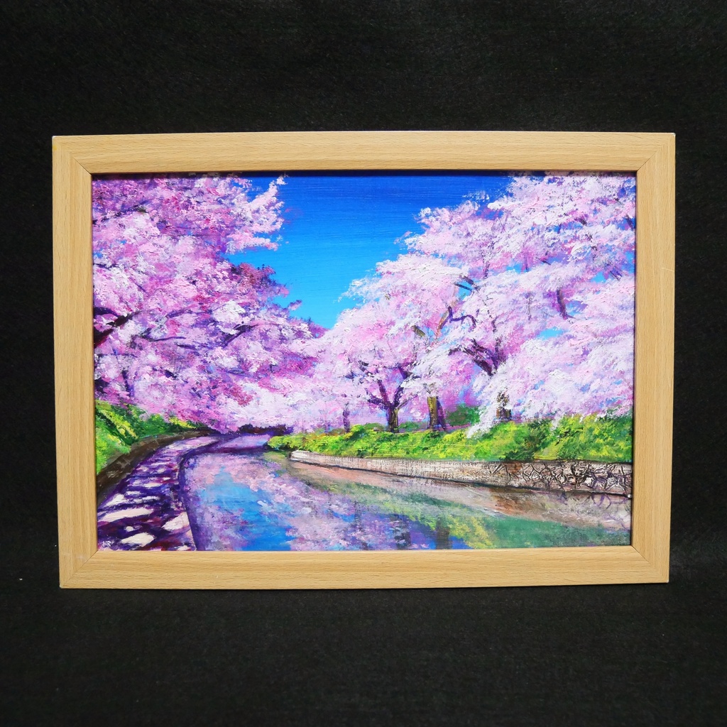 油絵 油彩 油彩画 絵 絵画 【松川の桜】
