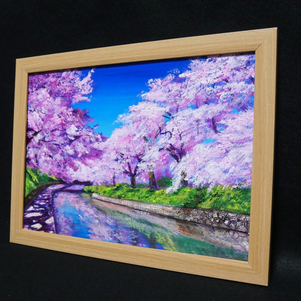 油絵 油彩 油彩画 絵 絵画 【松川の桜】