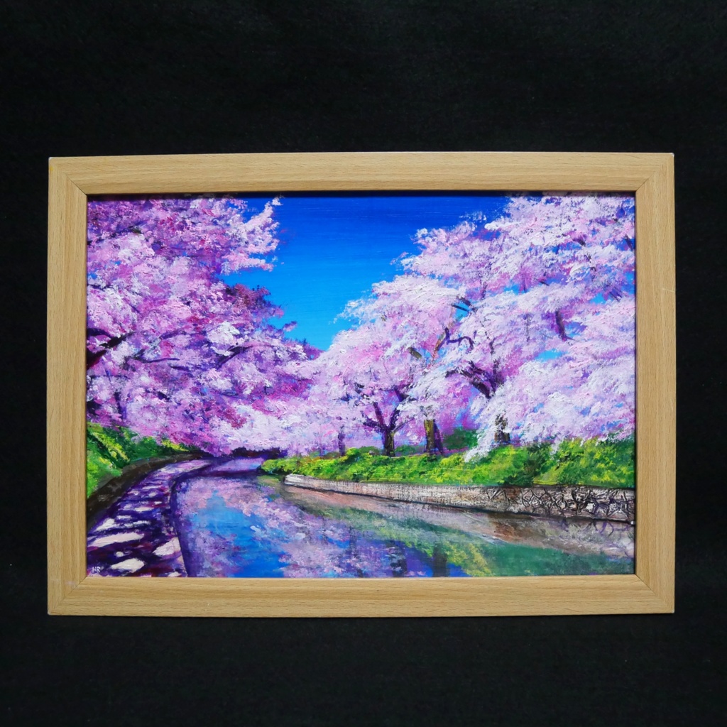 油絵 油彩 油彩画 絵 絵画 【松川の桜】