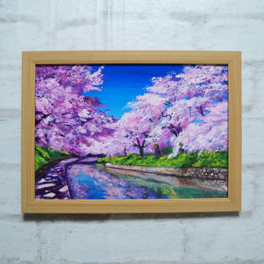 油絵 油彩 油彩画 絵 絵画 【松川の桜】