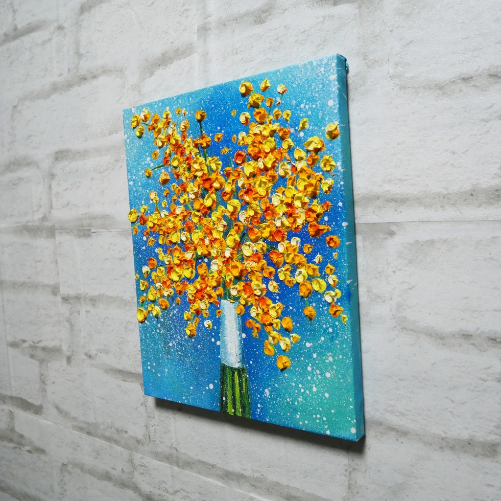 油絵 油彩 油彩画 絵画 【ミモザブーケ】