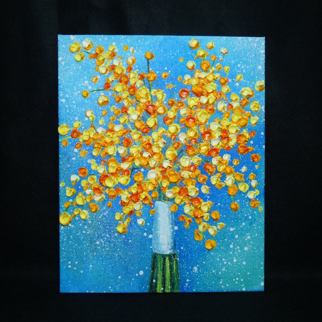 油絵 油彩 油彩画 絵画 【ミモザブーケ】