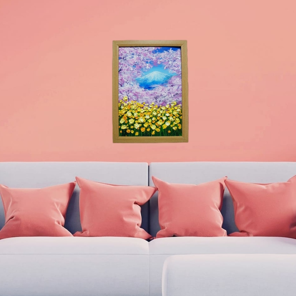 油絵 油彩 油彩画 絵 絵画 【桜と富士山と菜の花】