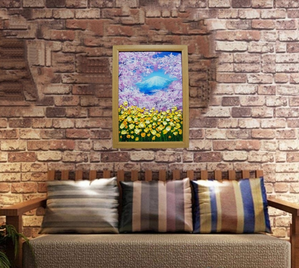 油絵 油彩 油彩画 絵 絵画 【桜と富士山と菜の花】
