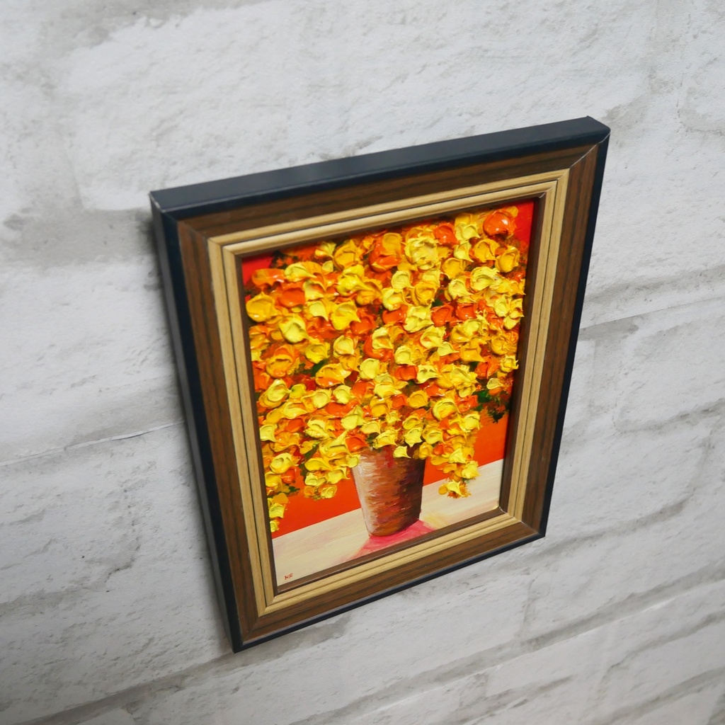 油絵 油彩 油彩画 絵 絵画 ミニ絵画【黄色のミモザ】