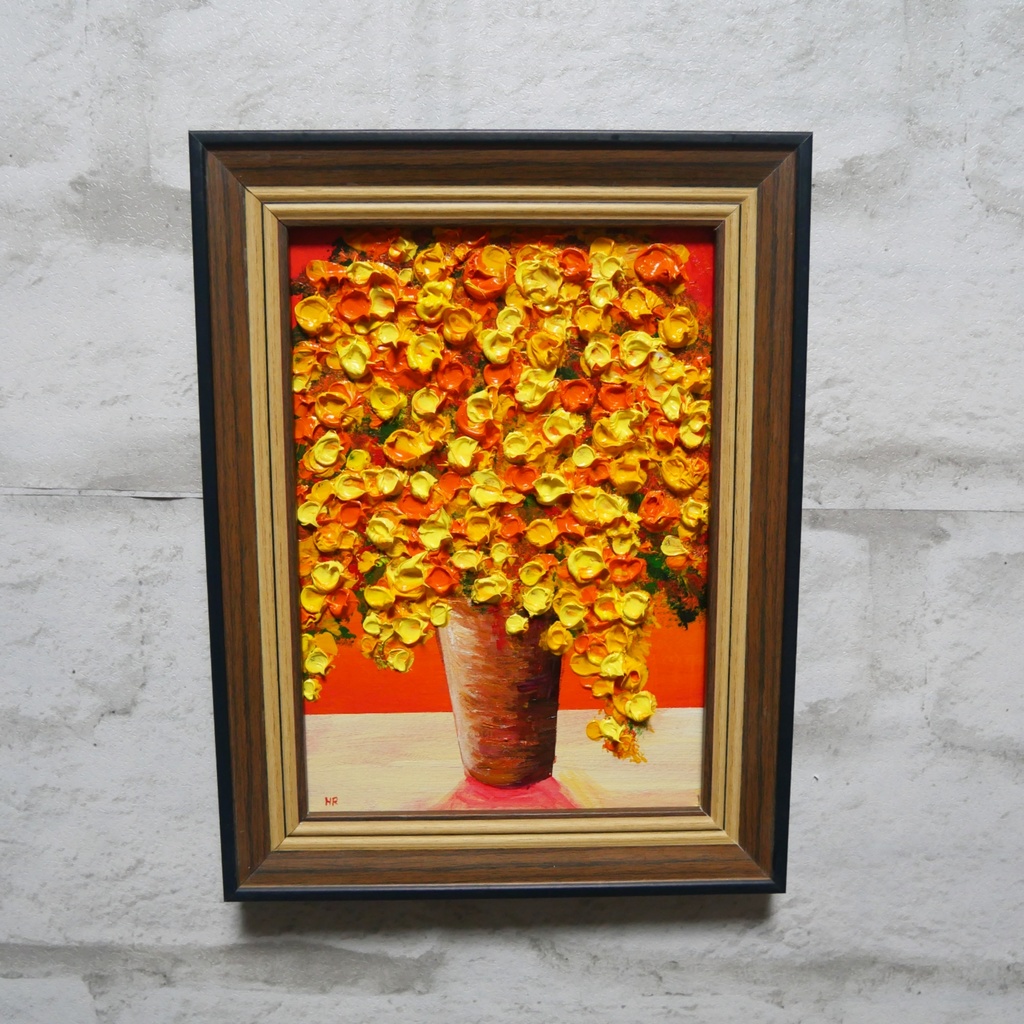 油絵 油彩 油彩画 絵 絵画 ミニ絵画【黄色のミモザ】