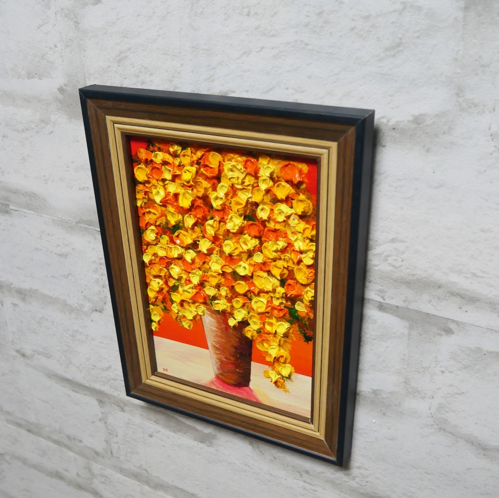 油絵 油彩 油彩画 絵 絵画 ミニ絵画【黄色のミモザ】