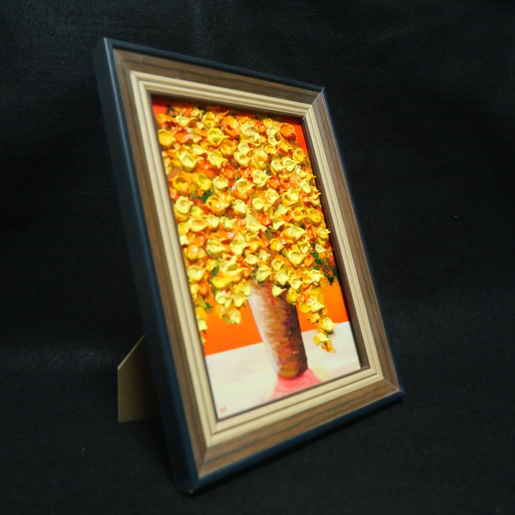 油絵 油彩 油彩画 絵 絵画 ミニ絵画【黄色のミモザ】