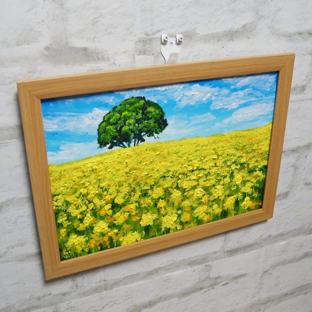 油絵 油彩 油彩画 絵 絵画 【黄色い菜の花畑の一本木】