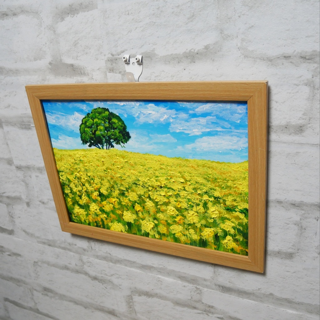 油絵 油彩 油彩画 絵 絵画 【黄色い菜の花畑の一本木】