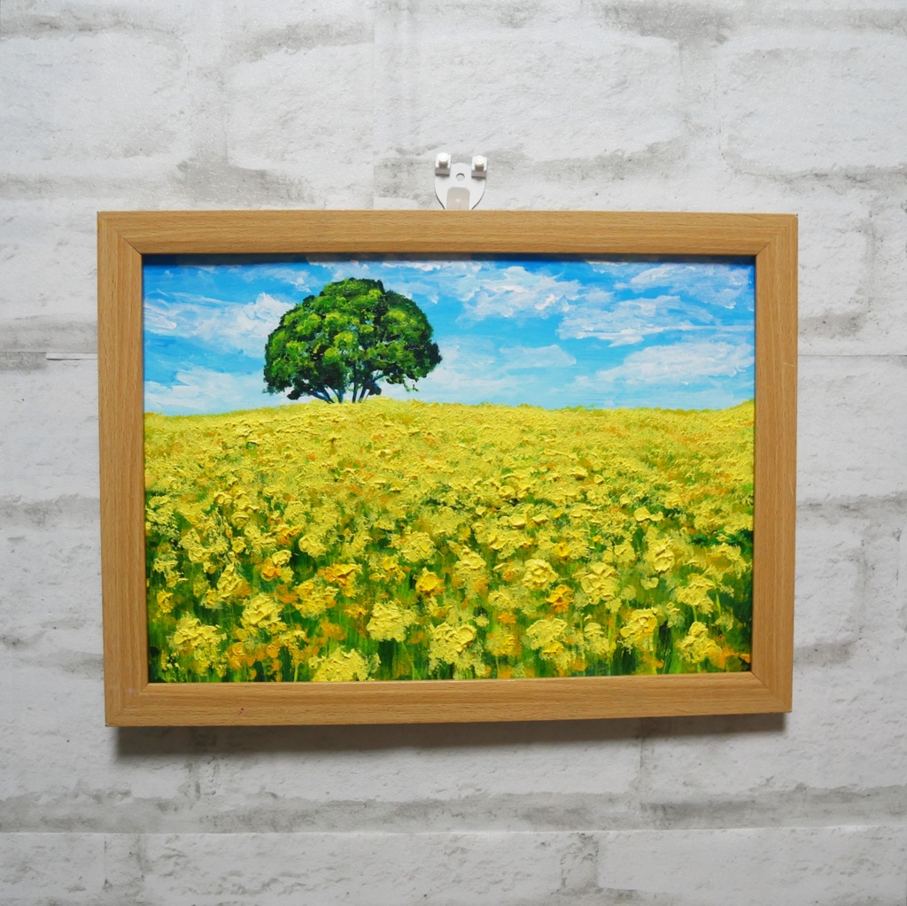 油絵 油彩 油彩画 絵 絵画 【黄色い菜の花畑の一本木】
