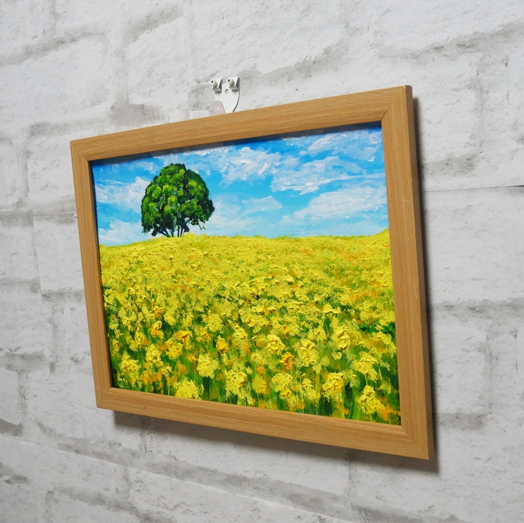 油絵 油彩 油彩画 絵 絵画 【黄色い菜の花畑の一本木】