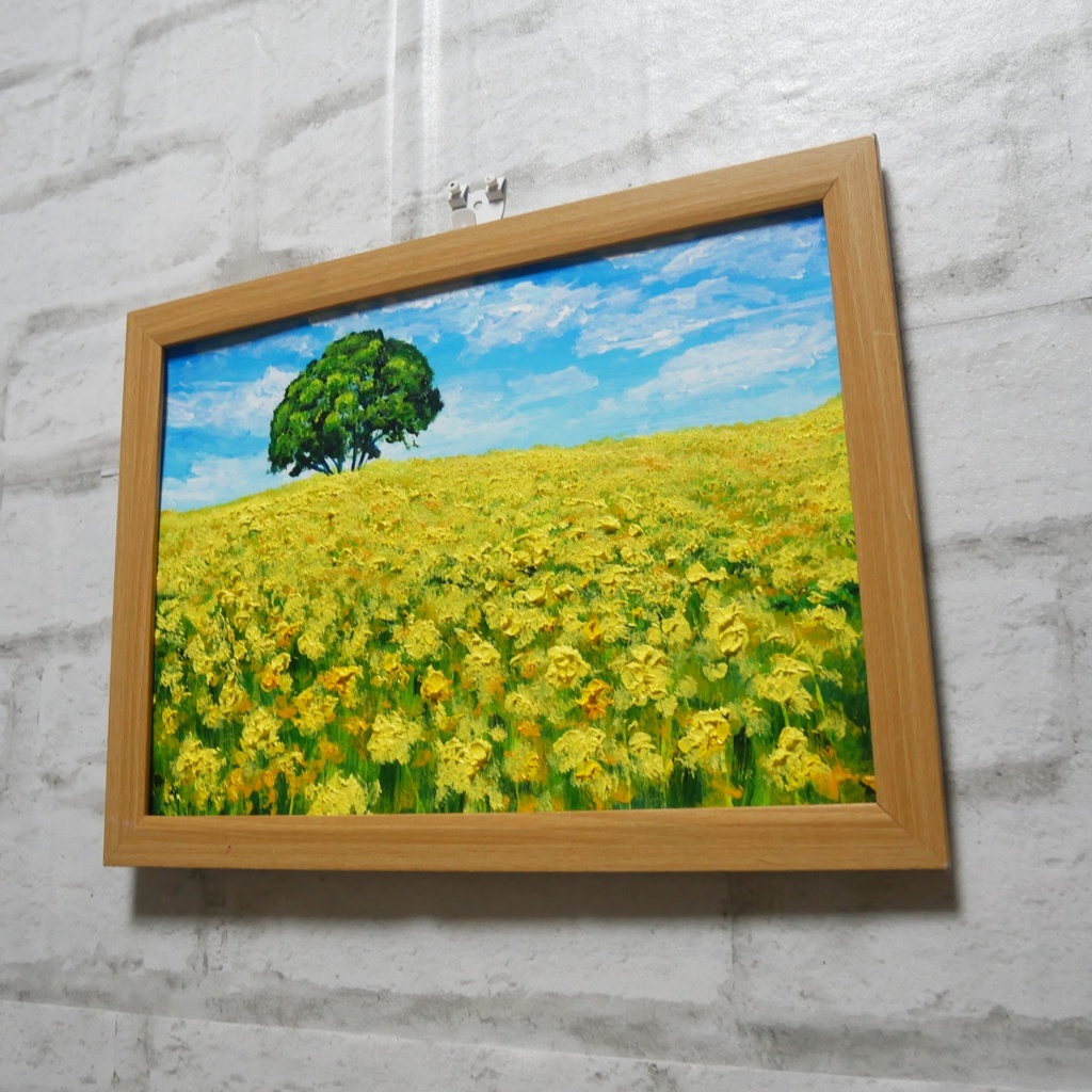 油絵 油彩 油彩画 絵 絵画 【黄色い菜の花畑の一本木】