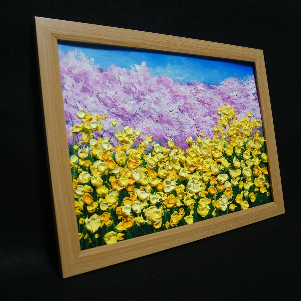 油絵 油彩 油彩画 絵 絵画【菜の花と桜】