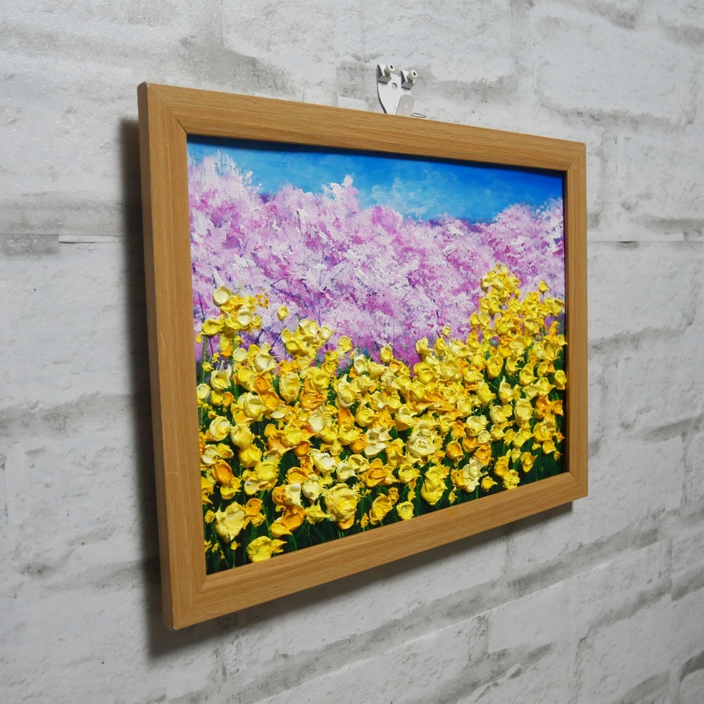 油絵 油彩 油彩画 絵 絵画【菜の花と桜】