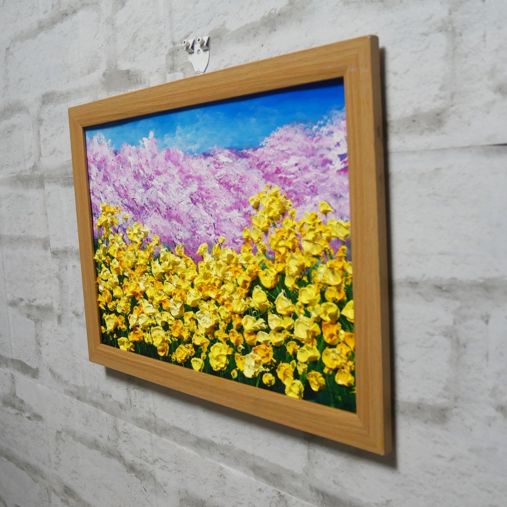 油絵 油彩 油彩画 絵 絵画【菜の花と桜】