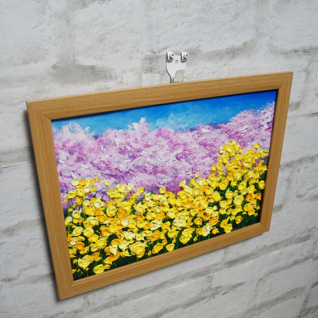 油絵 油彩 油彩画 絵 絵画【菜の花と桜】