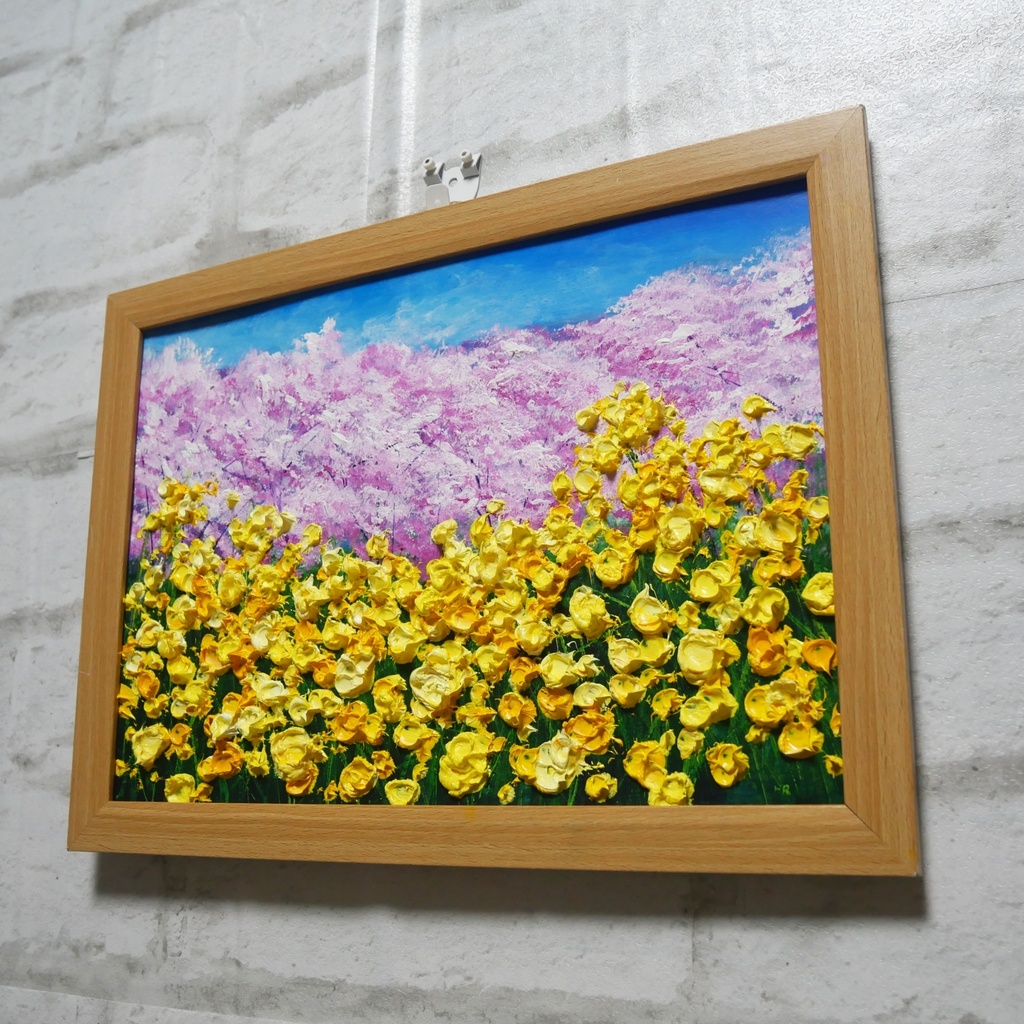 油絵 油彩 油彩画 絵 絵画【菜の花と桜】