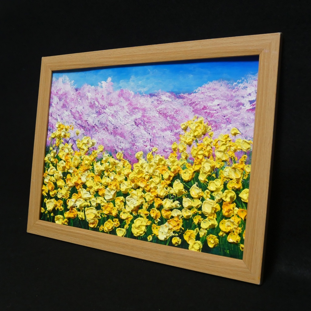 油絵 油彩 油彩画 絵 絵画【菜の花と桜】