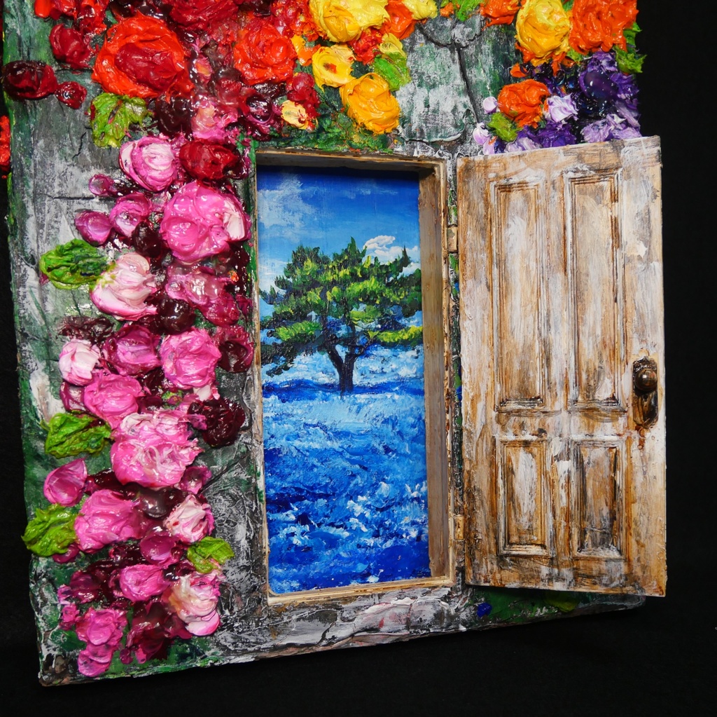 油絵 油彩 油彩画 絵画 絵【扉の先の青い世界の一本木】