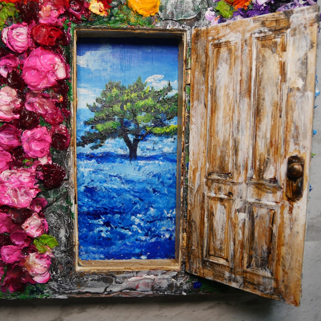 油絵 油彩 油彩画 絵画 絵【扉の先の青い世界の一本木】