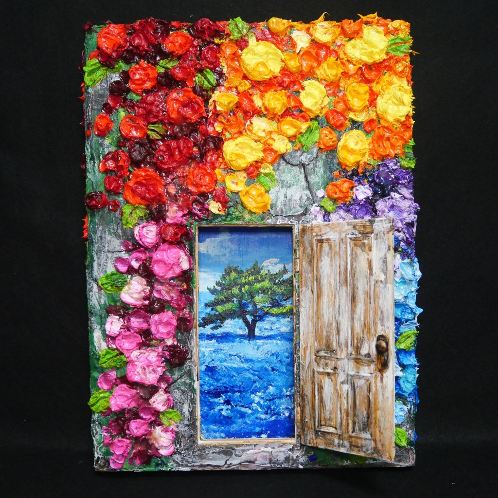 油絵 油彩 油彩画 絵画 絵【扉の先の青い世界の一本木】