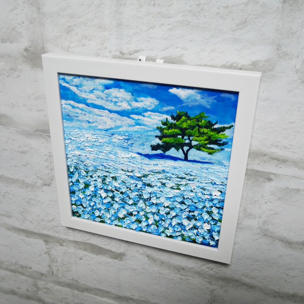 油絵 油彩 油彩画 絵画 絵 ミニ絵画 【ネモフィラの丘】