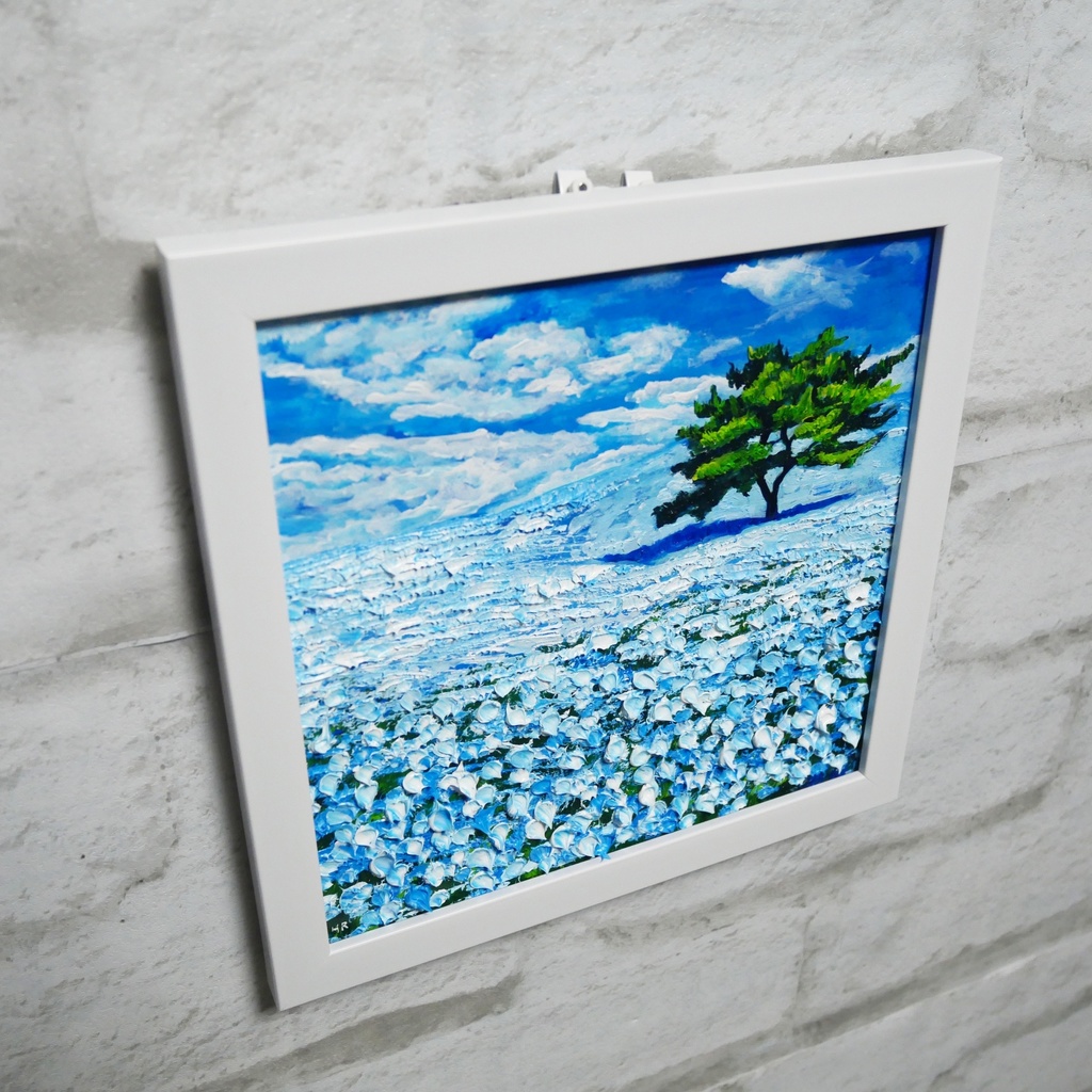 油絵 油彩 油彩画 絵画 絵 ミニ絵画 【ネモフィラの丘】