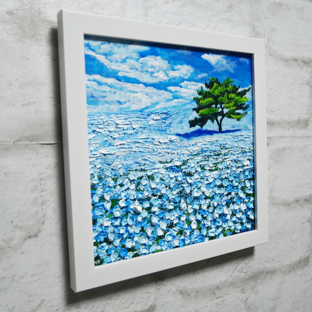 油絵 油彩 油彩画 絵画 絵 ミニ絵画 【ネモフィラの丘】