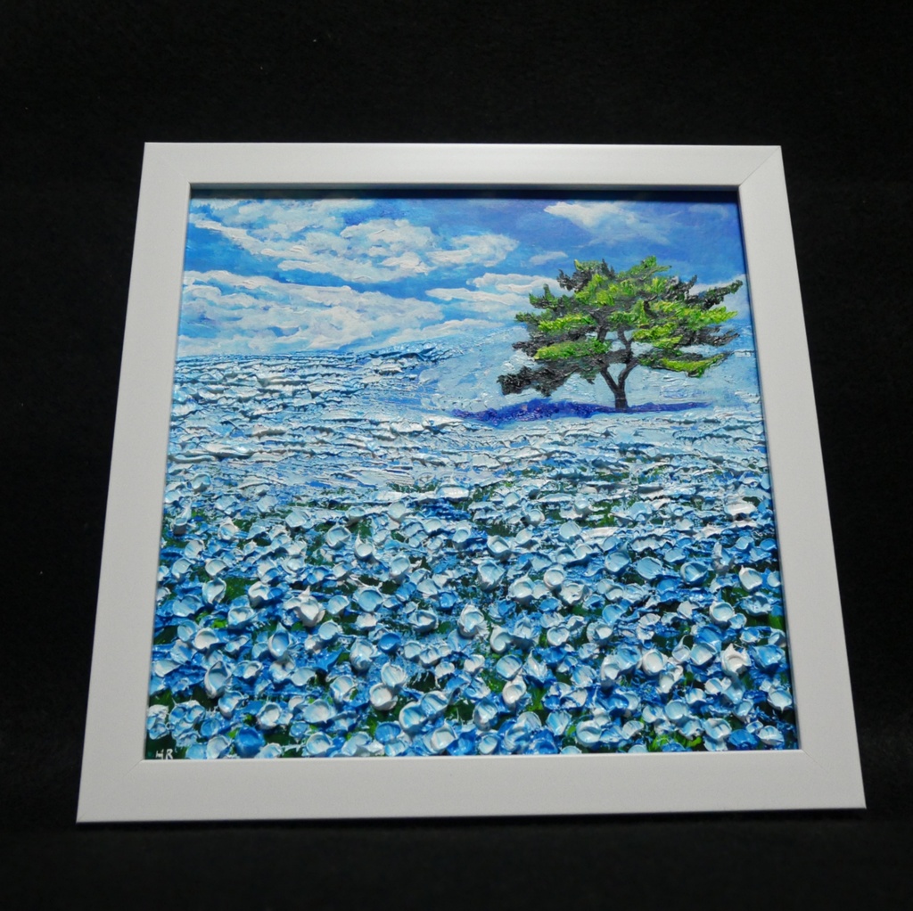 油絵 油彩 油彩画 絵画 絵 ミニ絵画 【ネモフィラの丘】