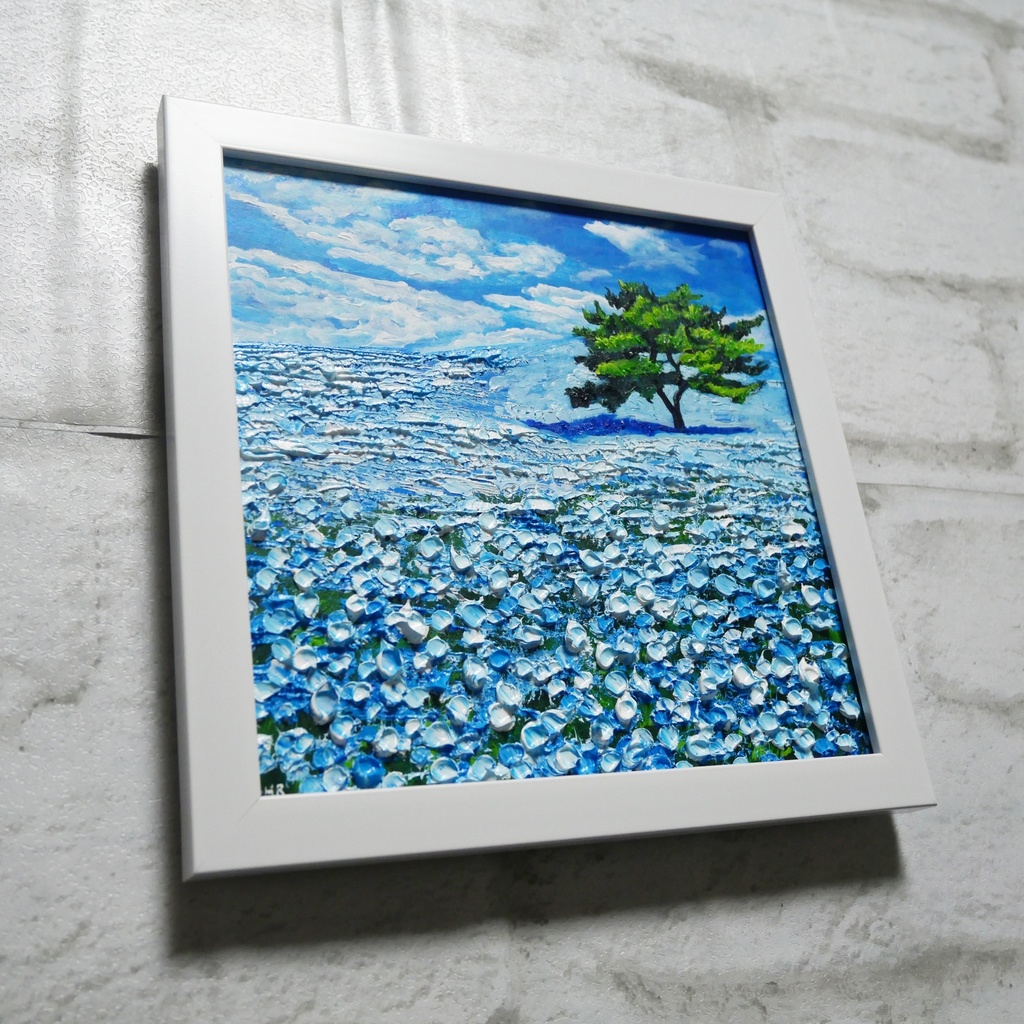 油絵 油彩 油彩画 絵画 絵 ミニ絵画 【ネモフィラの丘】
