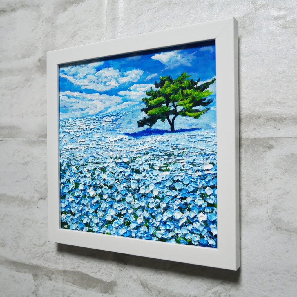油絵 油彩 油彩画 絵画 絵 ミニ絵画 【ネモフィラの丘】