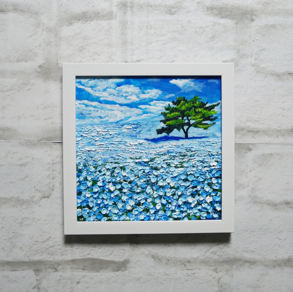 油絵 油彩 油彩画 絵画 絵 ミニ絵画 【ネモフィラの丘】