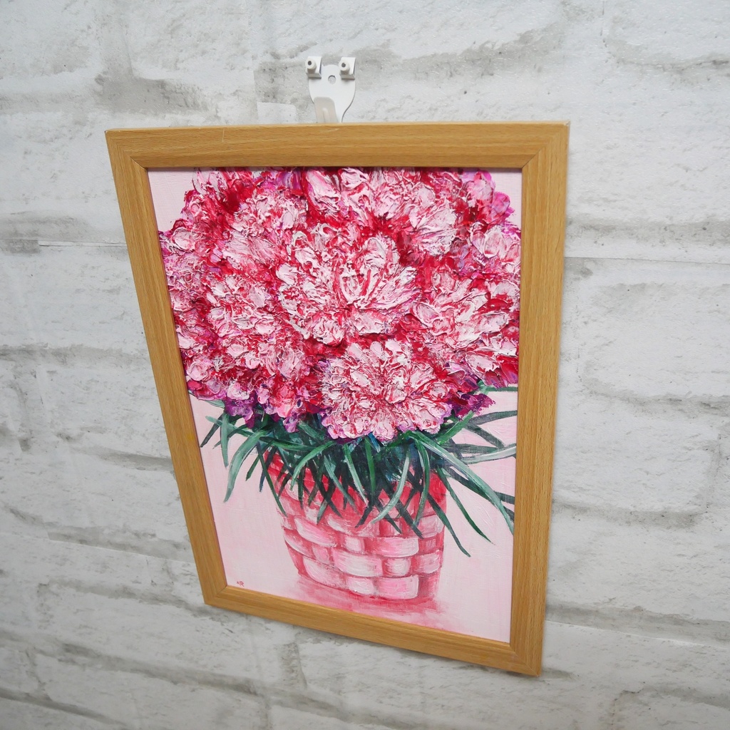 油絵 油彩 油彩画 絵 絵画【ピンクカーネーション】