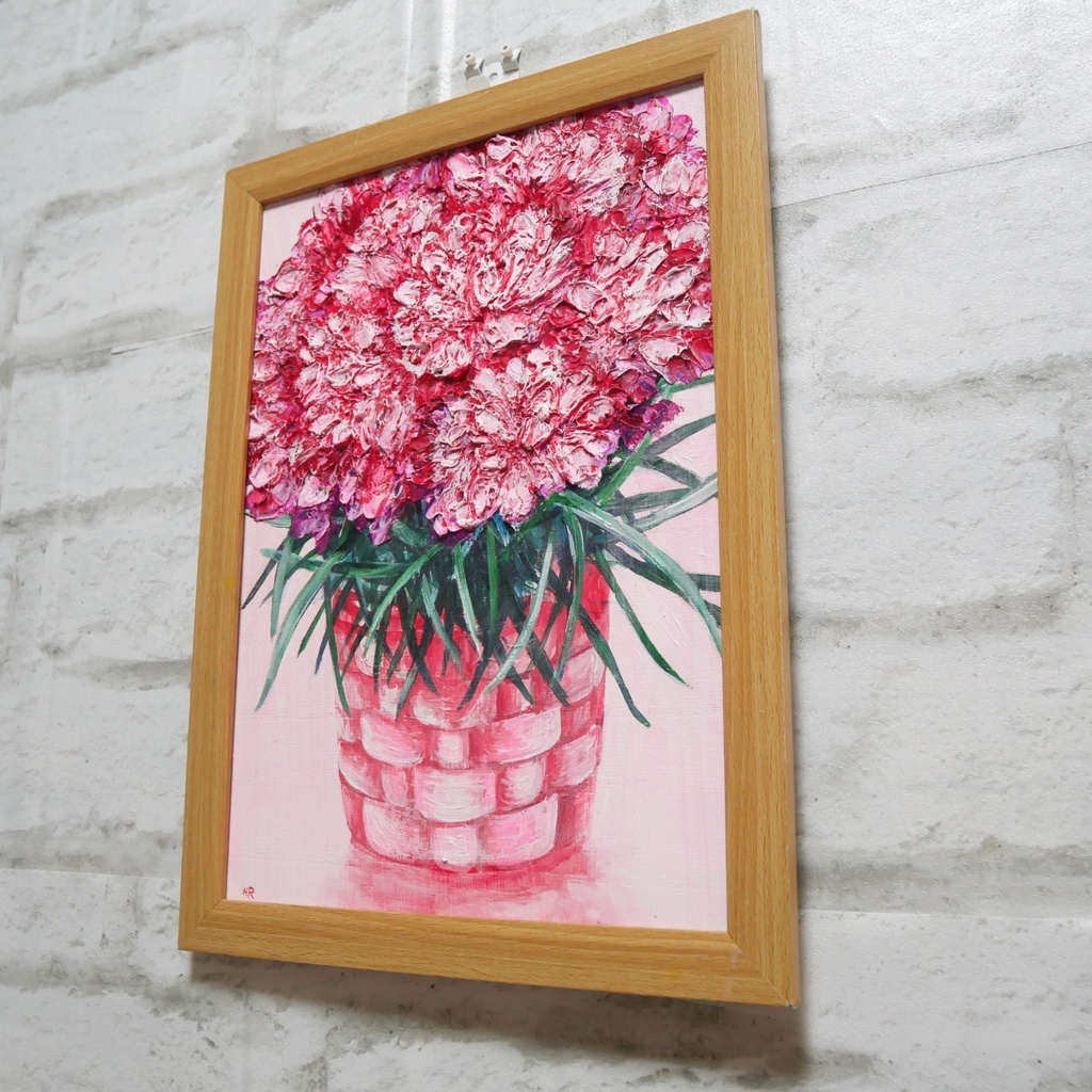 油絵 油彩 油彩画 絵 絵画【ピンクカーネーション】